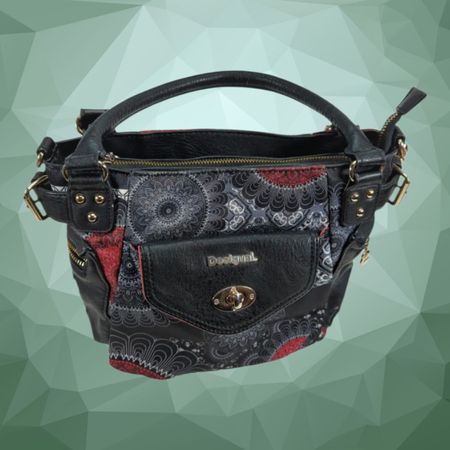 Desigual Damen Handtasche Schwarz/Rot mit Mandala-Muster