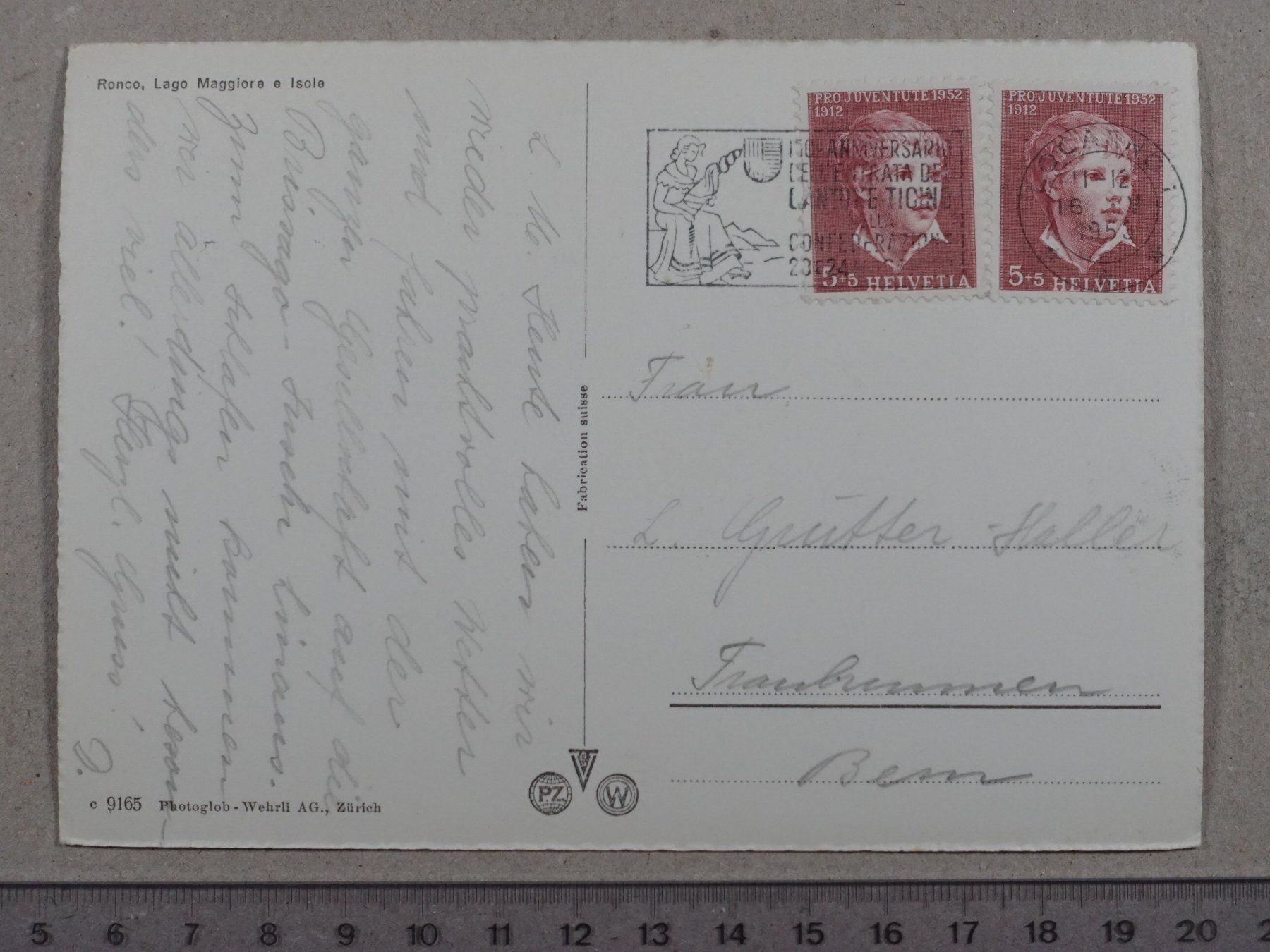 Cartoline postali: Ronco, Lago Maggiore, 1953 – Usato da Lenzburg venduto da fh1 1