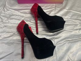Plateau Stiletto Pumps schwarz rot gr 38 Neu
