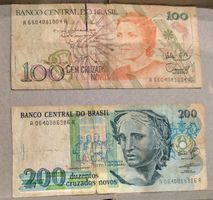 2 seltene Banknoten Cruzados Novos Brasilien 100 + 200