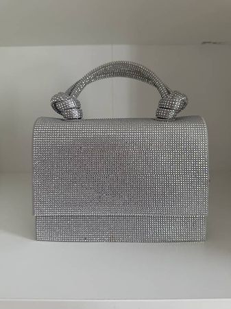 Handtasche Glitzer-Silber mit Strass & Kette  neu
