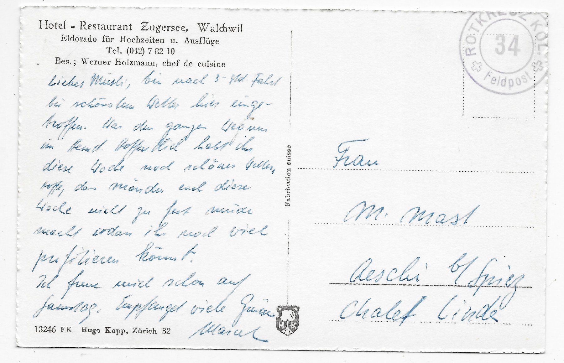 Cartoline postali: Hotel-Restaurant Zugersee, Walchwil – Usato da Hefenhofen venduto da Richsalz 1