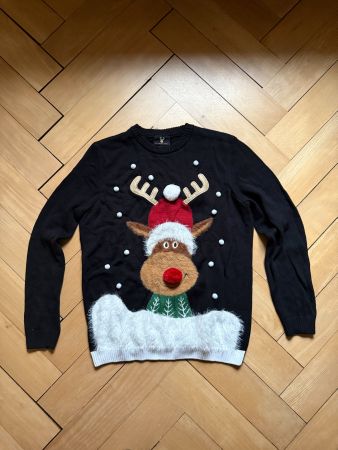 Weihnachtspullover schwarz mit Elch L