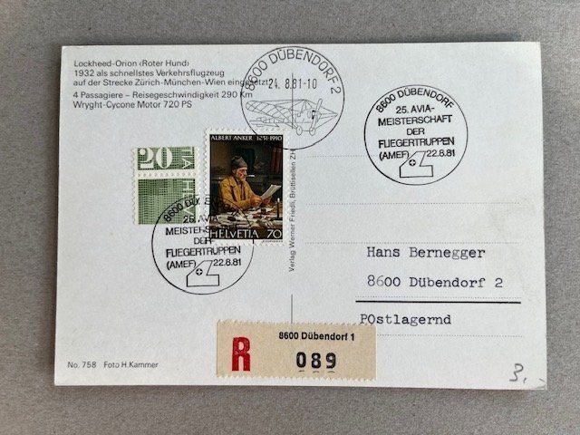 Cartes postales: Postkarte alt, Lockheed-Orion "Roter Hund", 1981 – D'occasion à Niederwil AG par dahu75 1