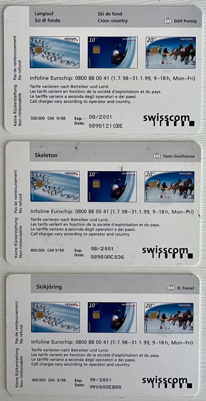 Swisscom Schede telefoniche: 3 serie Taxcard 1999 / 2000 / 2001 – Usato da Breganzona venduto da mas_tv72 2