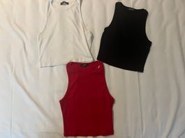 Damen / Teenager kurz Top 3er Set weiss/rot/schwarz Grösse S