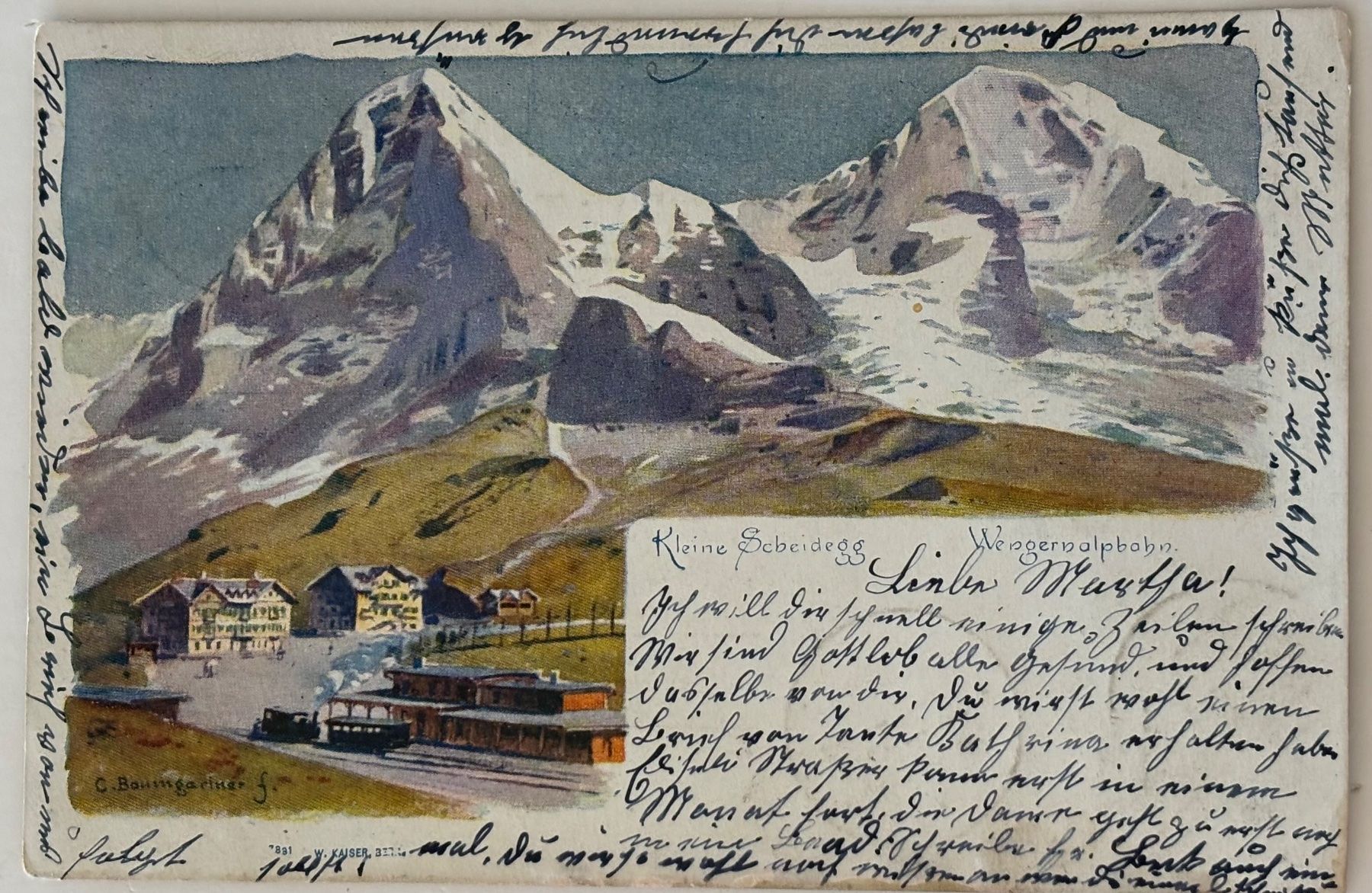 Ansichtskarten: Künstlerkarte Baumgartner, Kleine Scheidegg, Wengernalp Bahn – Gebraucht aus Frauenfeld von Merk52