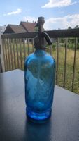 Antike Soda Karaffe blau Glas Metall 