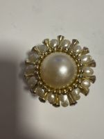 Vintage Tuchclip / Tuchbrosche Goldfarben mit Perlen 1960er