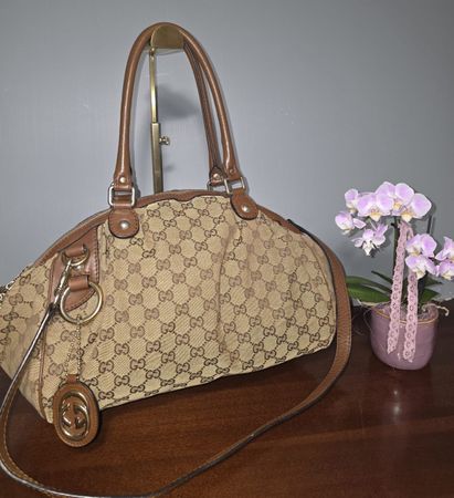 Gucci Handtasche GG Supreme Canvas Leder braun guter Zustand