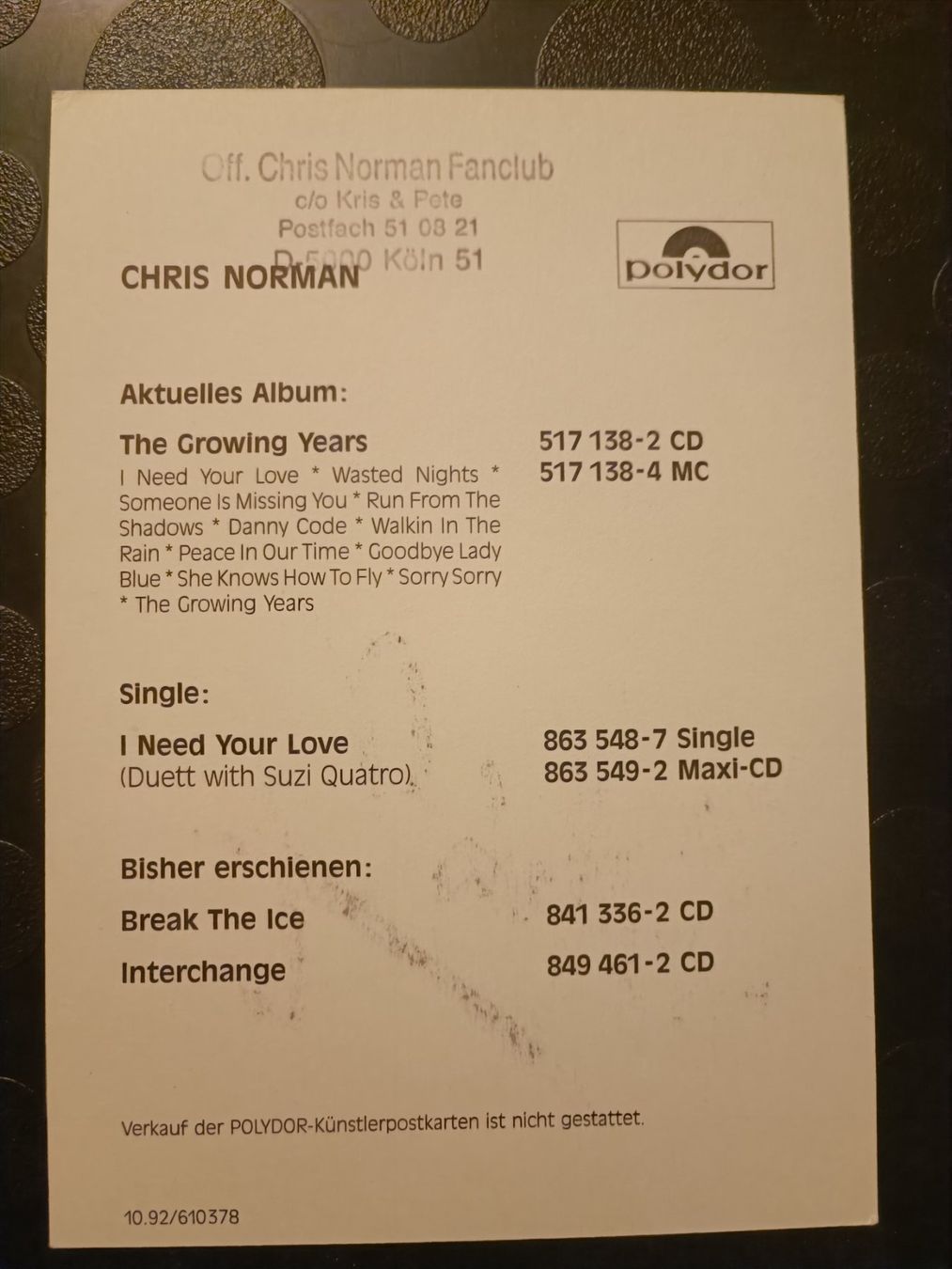 Autografi: Chris Norman - handsignierte alte Autogrammkarte – Usato da Menziken venduto da Artographs 1