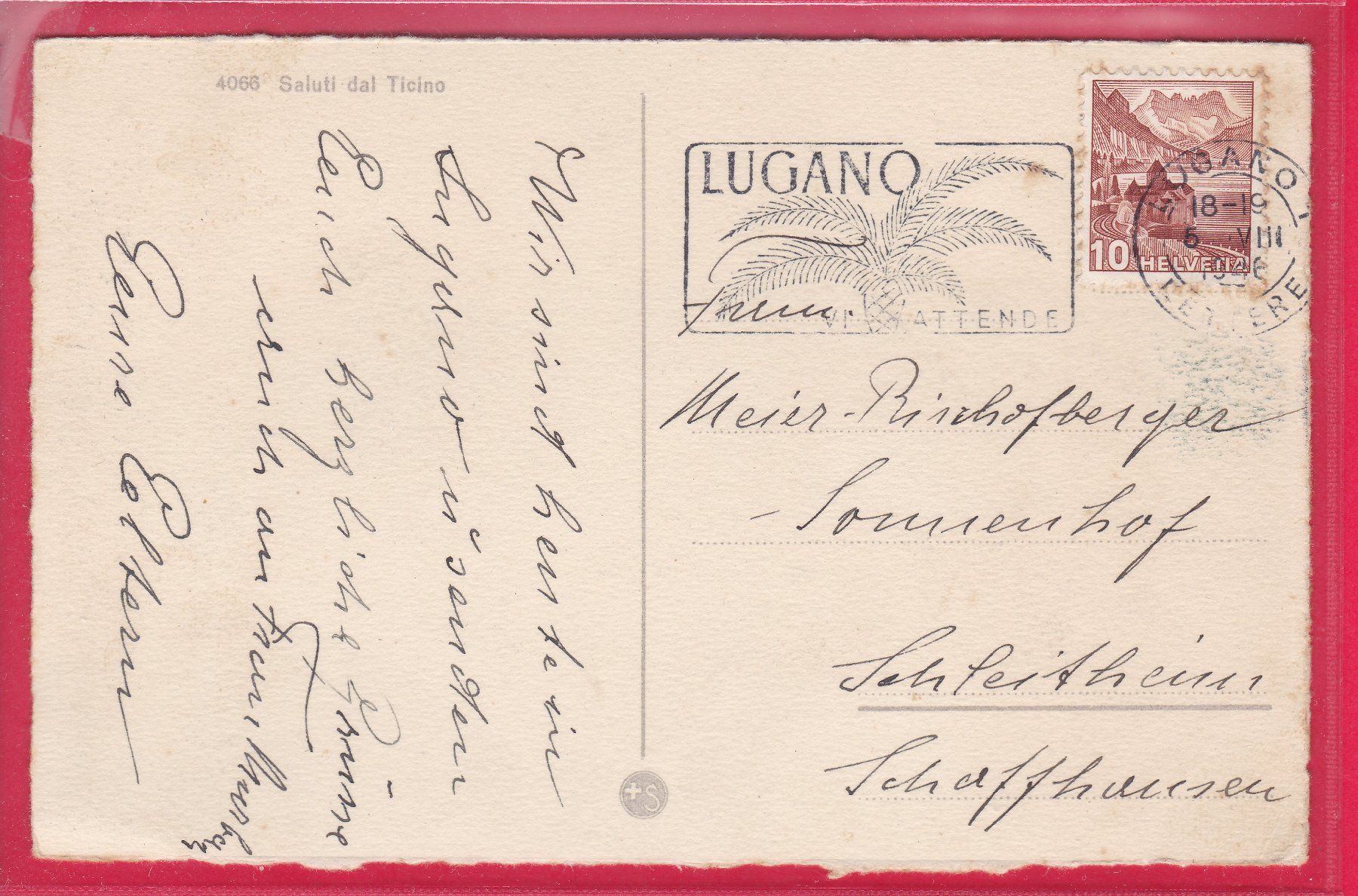 Ansichtskarten: SALUTI DAL TICINO, 5.8.1946 – Gebraucht aus Oberrieden von Gebirgsstelze 1