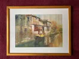 Tolles zeitgenössisches Aquarell, betitelt Sozhou, China