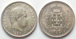 PORTUGAL 500 Reis 1899 CARLOS I Silber ERHALTUNG!!! unz