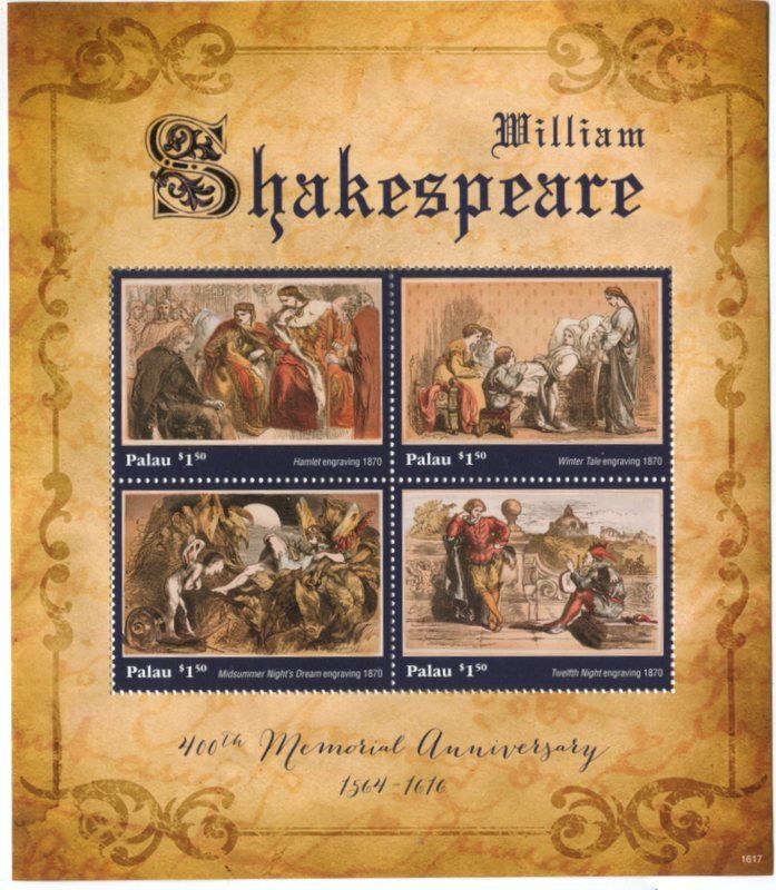 Tutti i francobolli: Block "William Shakespeare". Palau – Nuovo e nell'imballaggio originale da Basel venduto da Butsch5