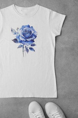 Damen L Baumwolle T-shirt Rose Druck NEU
