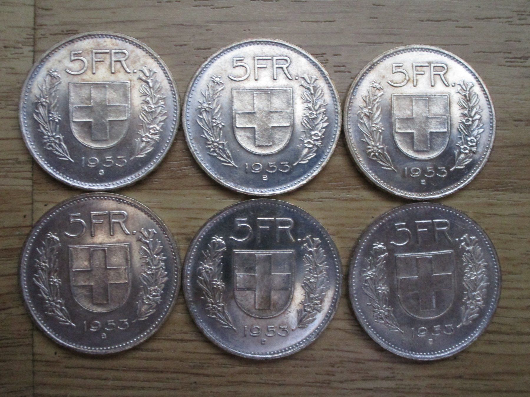 Alle Münzen: 6 x 5 Franken 1953 – Neu (gemäss Beschreibung) aus Heimberg von Lupo57