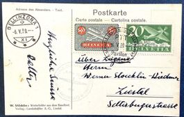 1939 Postkarte Meldeflug Eröffnung Landesauss. Bellinzona