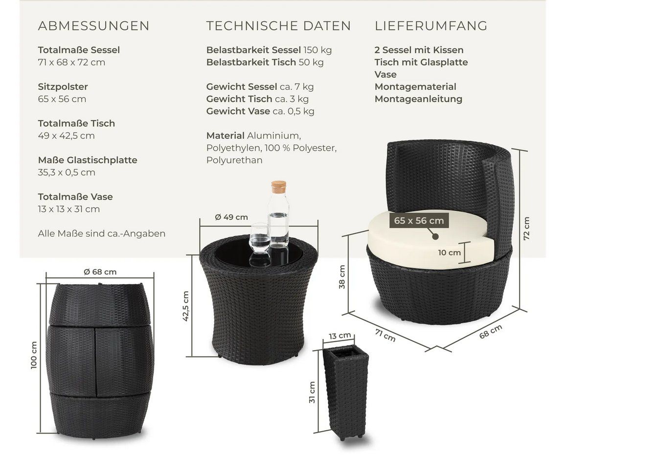 Sofas: Rattan Sitzgruppe Nizza schwarz Lounge – Neu (gemäss Beschreibung) aus Steinhausen von  1