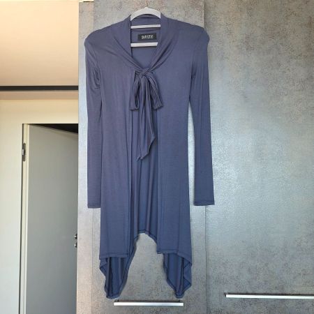 🐸 ZARA DUSTER CARDIGAN FEINSTRICK RAUCHBLAU MIT SCHLEIFE S
