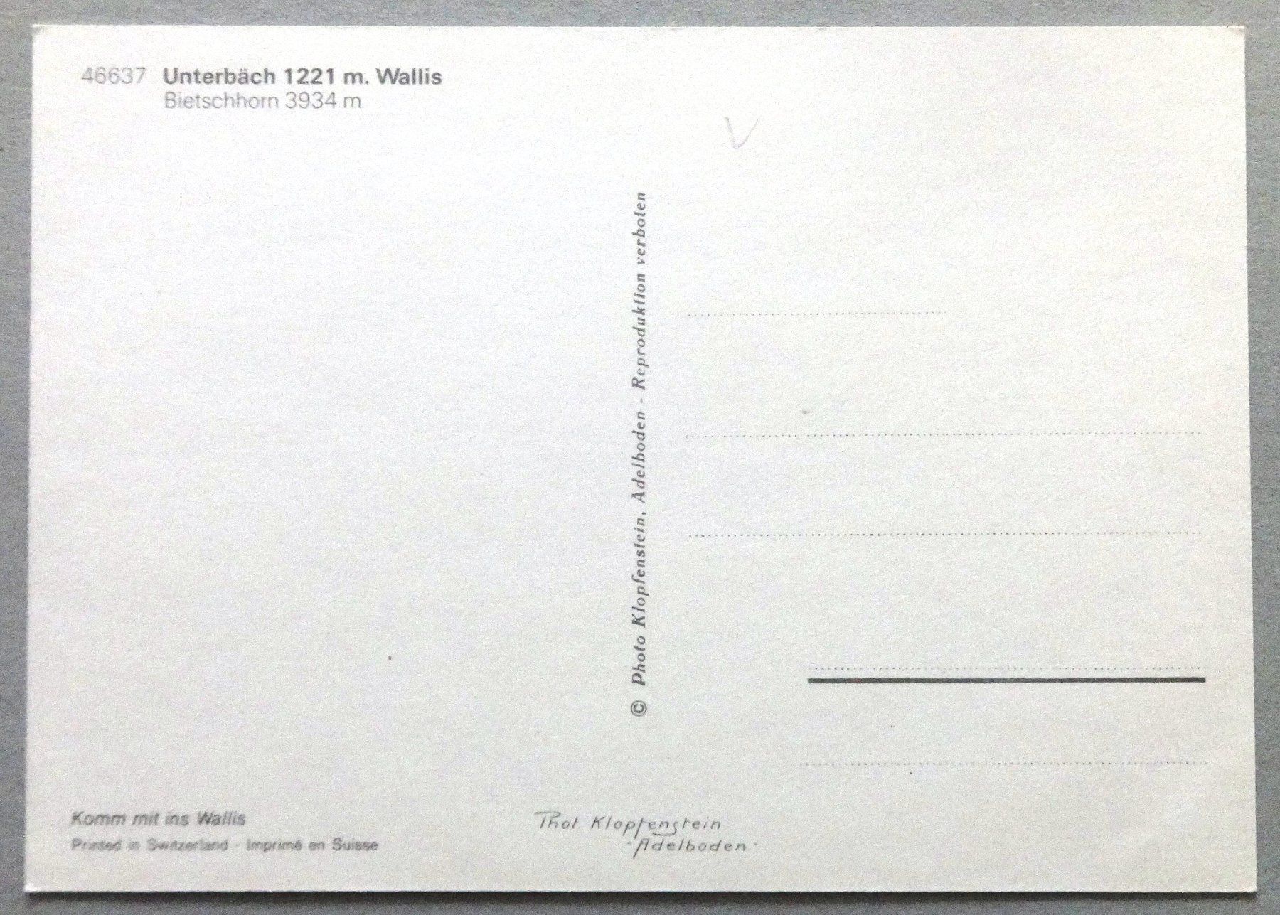 Cartoline postali: Unterbäch, 1221 m, Bietschhorn – Usato da Fétigny venduto da Billy2miny 1