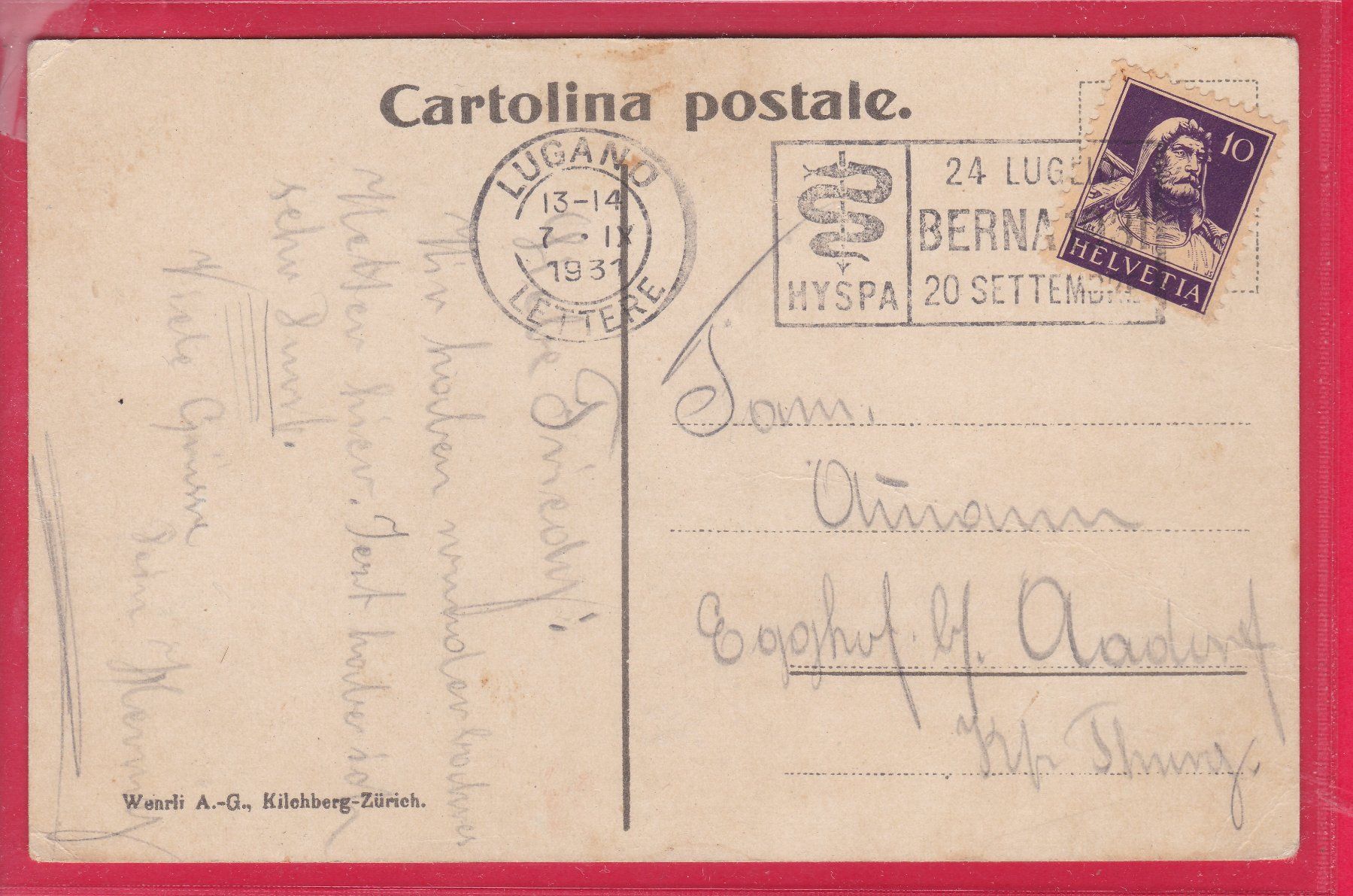 Cartoline postali: MONTE S. SALVATORE E MONTA ROSA 4638m, 7.9.1931 – Usato da Oberrieden venduto da Gebirgsstelze 1