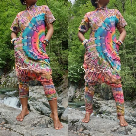 Sommer Hippie Handgefärbt Batik Boho Jumpsuit Overall XS-M
