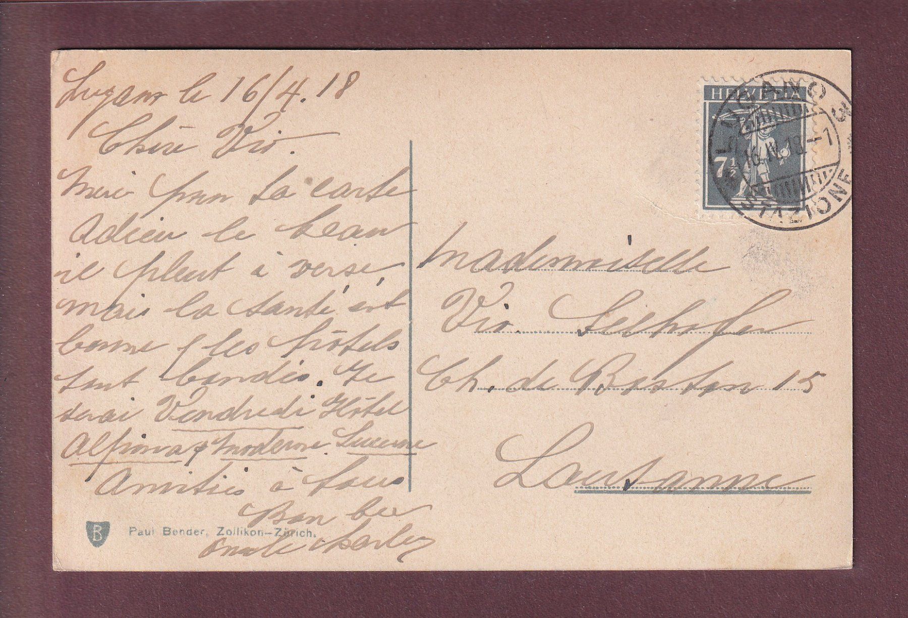 Ansichtskarten: MELIDE e Monte Generoso - 1918 – Gebraucht aus Pully von nicecards 1