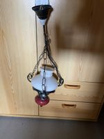 Lampe suspendue ancienne abat-jour blanc verre rouge bas 45c