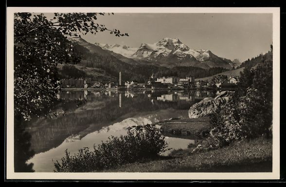 Cartoline postali: St. Moritz, Bad, Blick über den See zum – Usato da Berlin venduto da bartko-reher