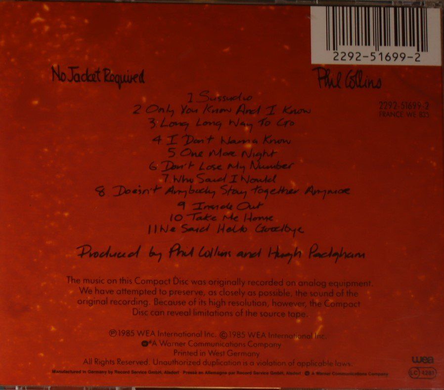 CDs: Phil Collins – No Jacket Required – Gebraucht aus Luzern von CONTENTI 2