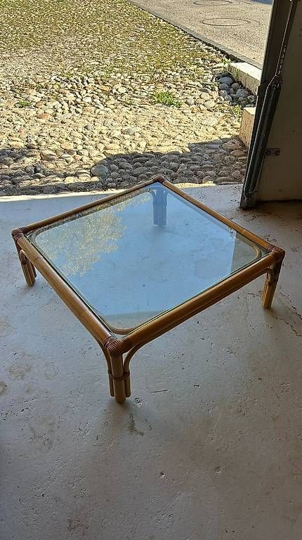 Tavoli: Table basse carrée en rotin et verre – Usato da Collex venduto da val_9cgy 1
