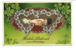 Herzlichen Glückwunsch zum Namenstag - Hände - Präge-Litho