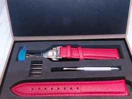 Bracelet de montre en cuir rouge kit complet neuf 18 mm