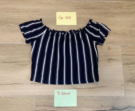 Carmen-T-Shirt blau weiss gestreift für Mädchen Gr. 128