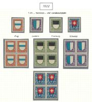 1922, J21-24, SATZ, VIERERBLÖCKE, 2 x **, OBEN 2 x FALZ, Ia