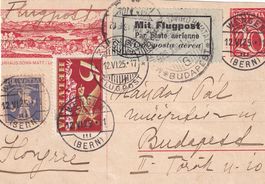 Beschn. Bildpostkarte Luftpost Wengen-Zürich-Budapest 1925