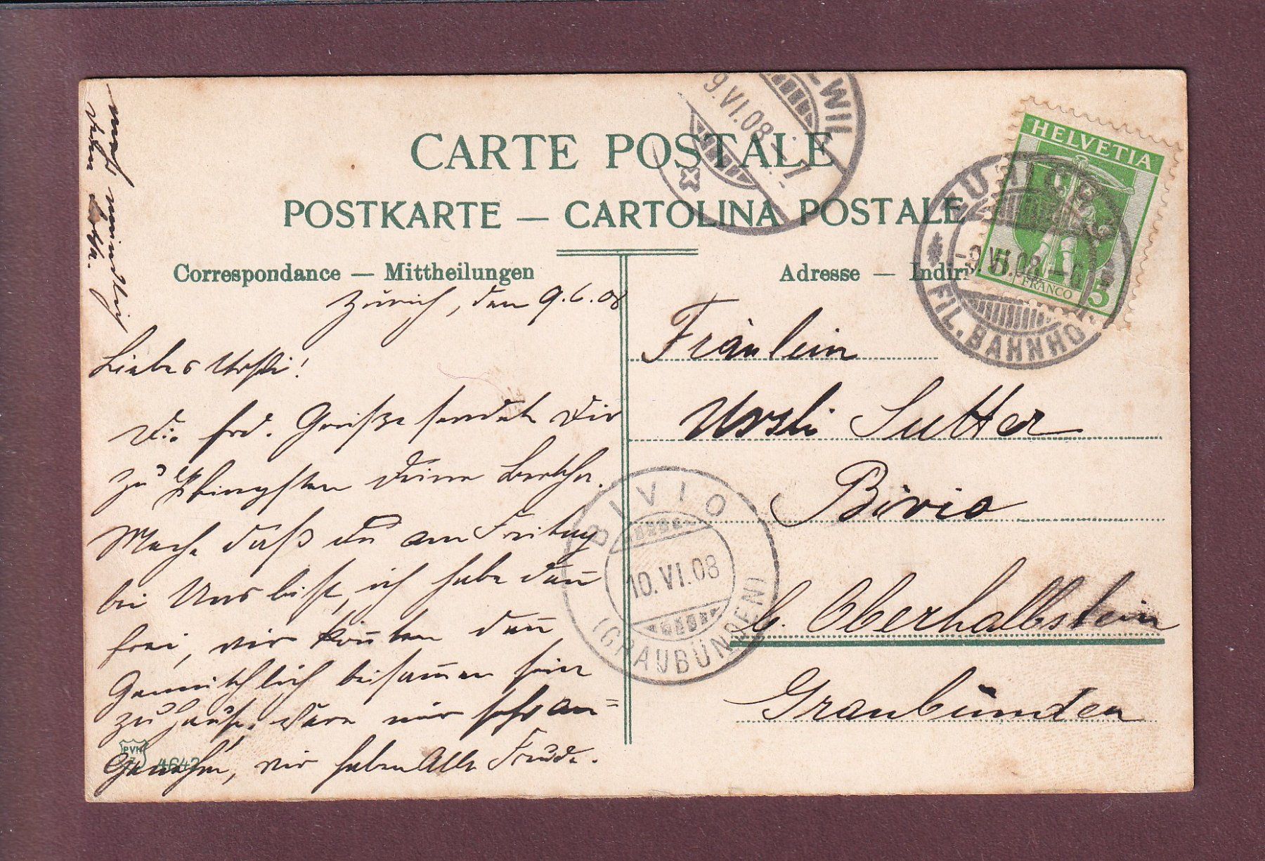 Ansichtskarten: ZÜRICH - Tonhalle - 1908 – Gebraucht aus Pully von nicecards 1