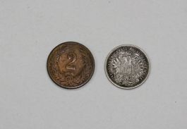 Ungarn Münzlot, 1 x 1872 Silber und 1894 Bronze