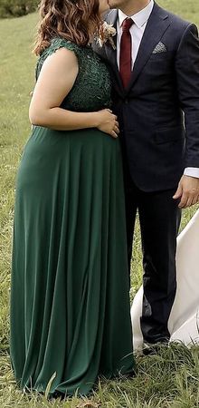 Elegantes dunkelgrünes Abendkleid mit Spitze  Grösse 42