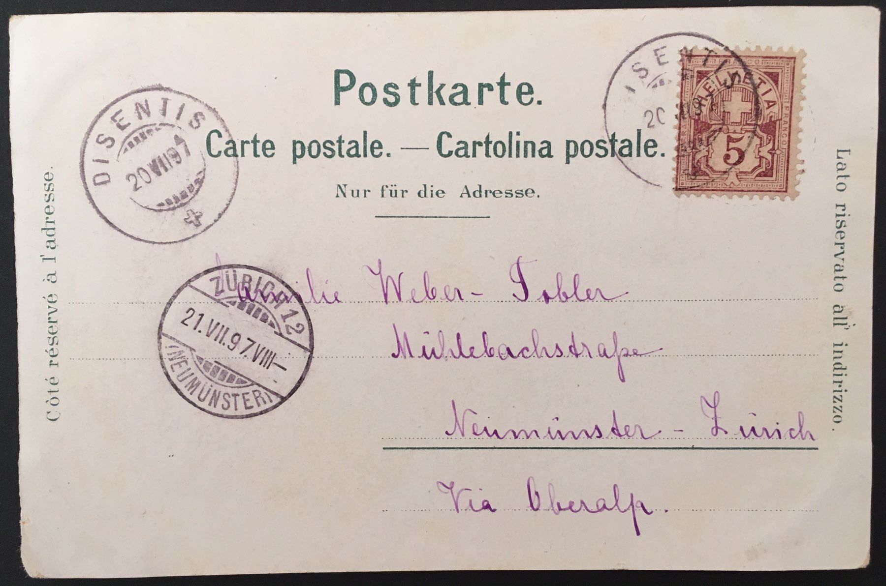 Cartoline postali: Gruss aus Disentis 1897 – Usato da Kreuzlingen venduto da Rschweiz1 1