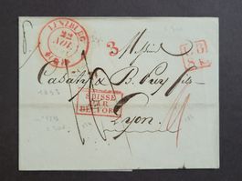 1833, Faltbrief von Lenzburg nach Lyon mit Transitvermerk