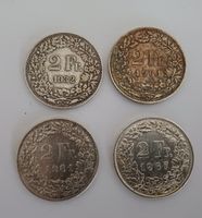 4 x 2 Fr. Münzen 1932, 1961, 1961, 1967 Silberschatz 
