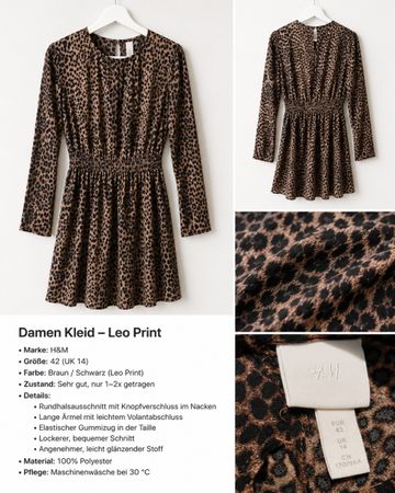 H&M Damenkleid Leo-Print – Gr. 42