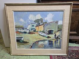 Ölgemälde  Hafenmotiv gerahmt 80 cm x 70 cm