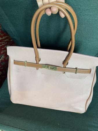 Birkin Style Handtasche rosa and beige leather 