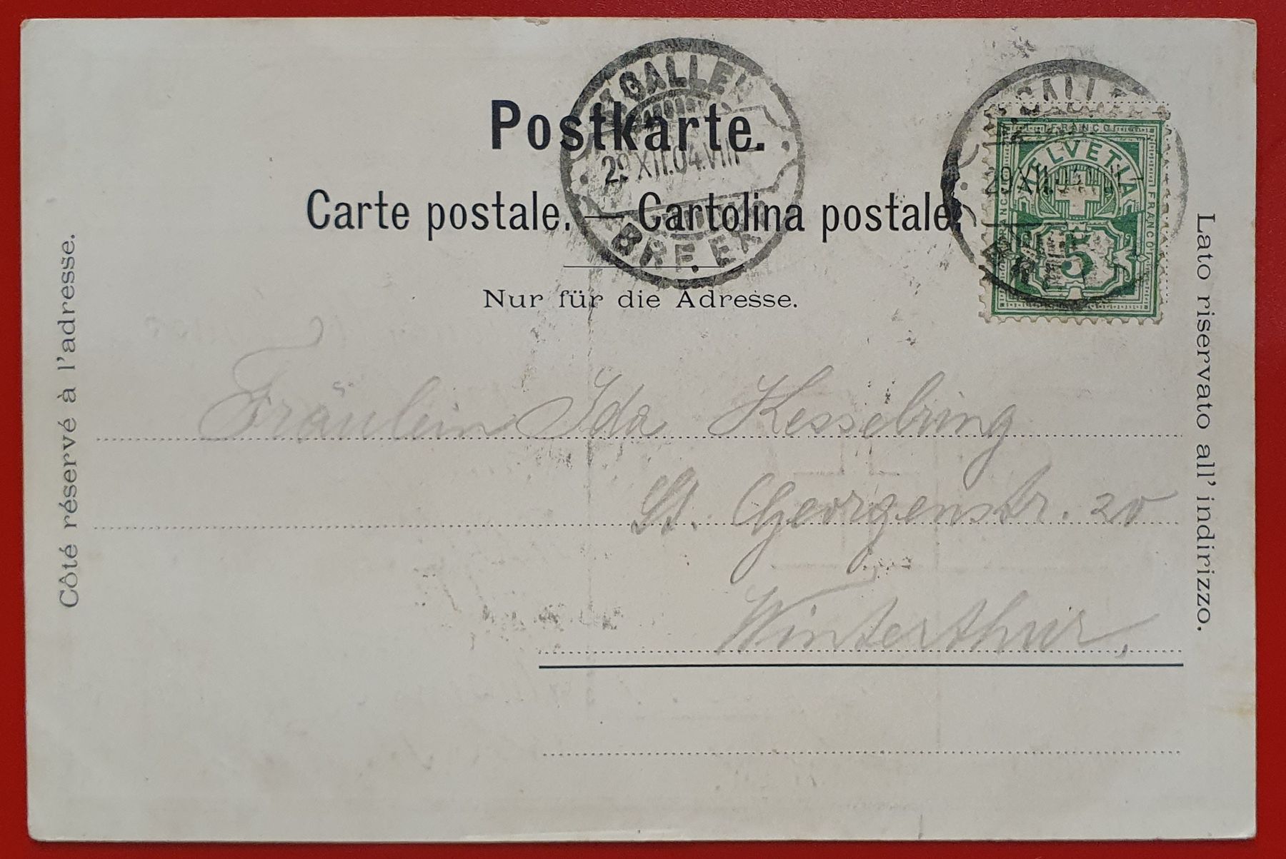 Cartoline postali: Rhetorica- St.Gallen 1904 – Usato da Kreuzlingen venduto da Rschweiz1 1