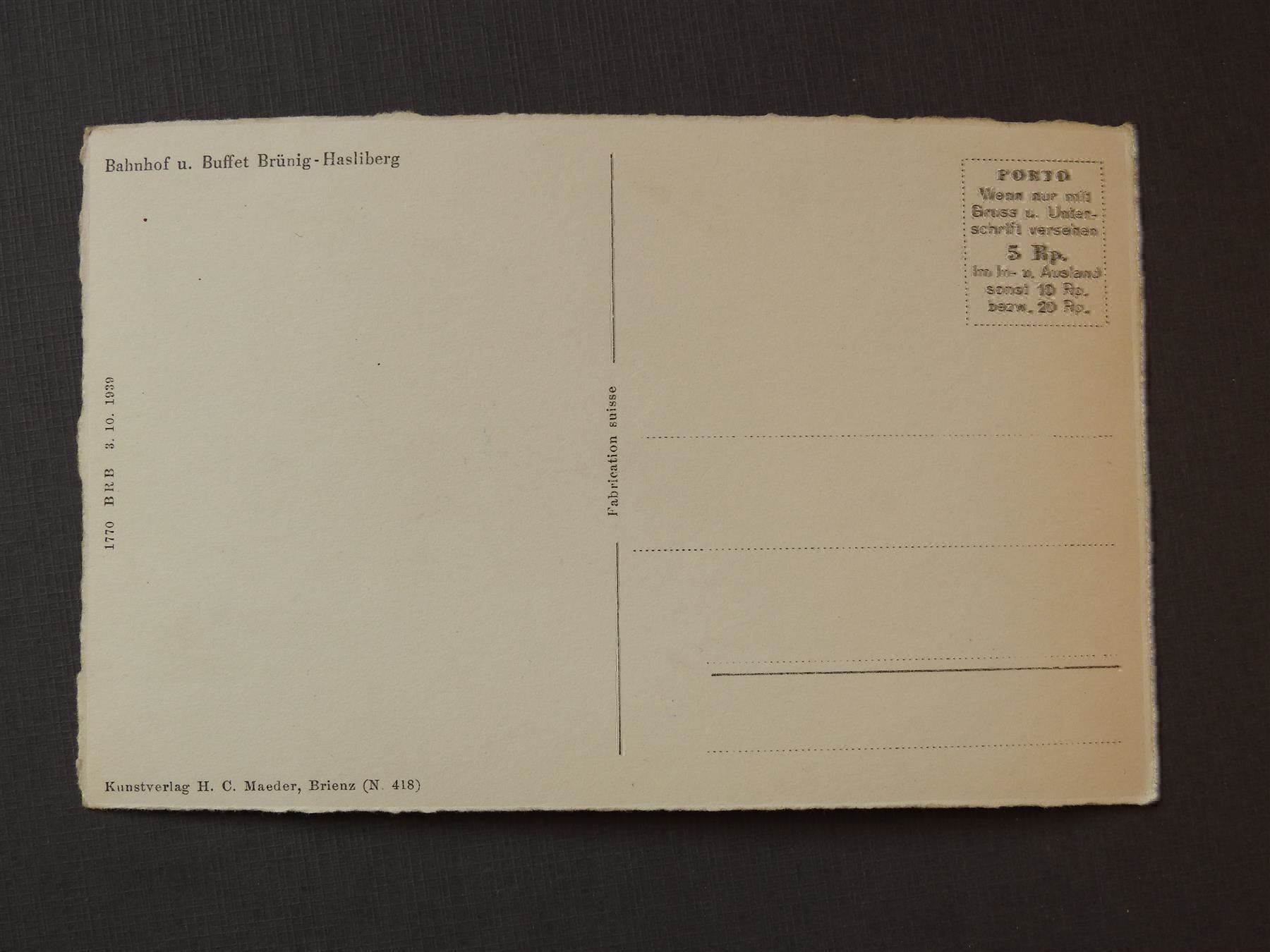 Cartoline postali: Alte AK von  Brünig Bahnhof – Usato da Rain venduto da 999-800-K 1