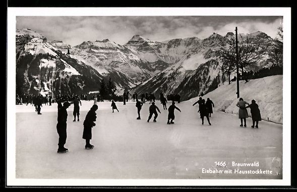 Cartes postales: AK Braunwald, Eisbahn mit Hausstockkette – D'occasion à Berlin par bartko-reher