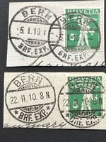 🐾 1910 Bern: Vollstempel BRF. EXP. bärenstark 2 Briefmarken